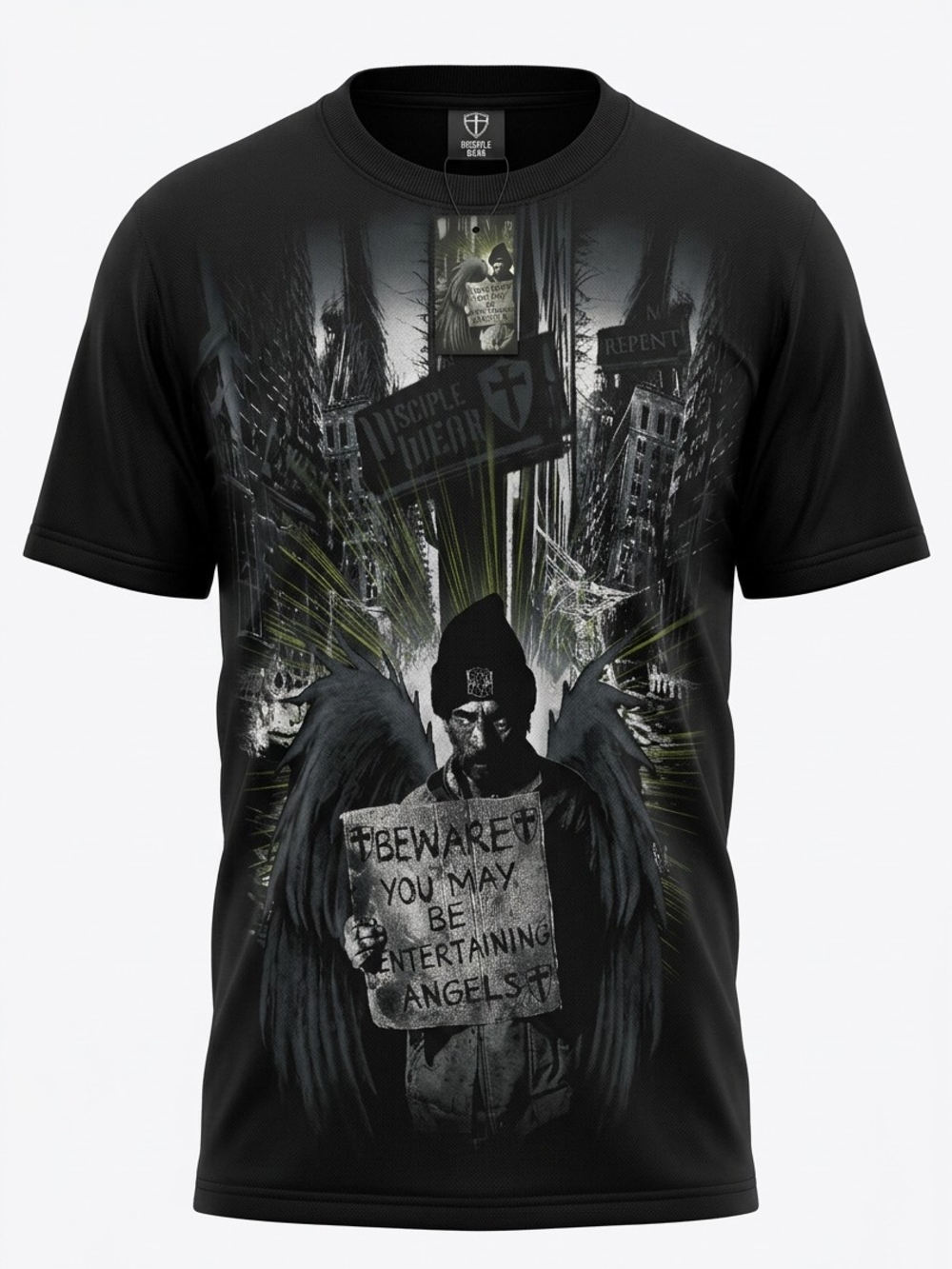 Disciple Wear Angels Unaware Shirt Mens Large Black Graphic Tee Christian Street